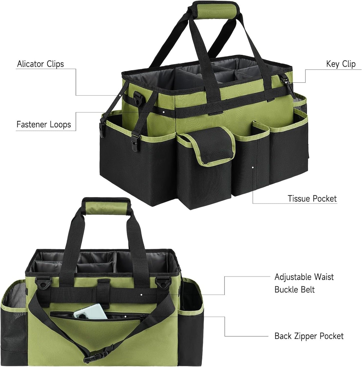 Cleaning Caddy,Large Cleaning Bags for Housekeepers,Cleaning Supplies Organizer with Handle,Green