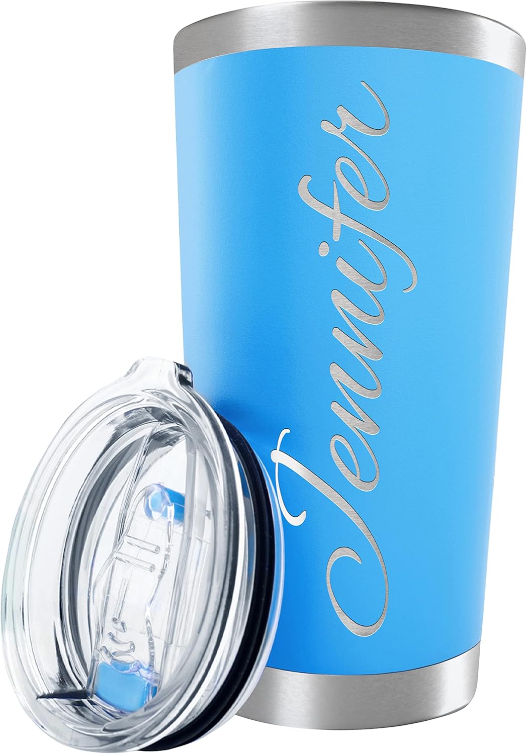 Personalized Tumbler with Engraved Name - 12 Designs, 20 Oz Coffee Tumbler with Slider Lid, Sky Blue, Double Wall Insulated - Custom Gifts for Women