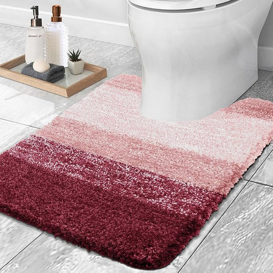 OLANLY Luxury Toilet Rugs U-Shaped 24x20, Extra Soft and Absorbent Microfiber Bathroom Rugs, Non-Slip Plush Shaggy Bath Mat, Machine Wash Dry, Contour Bathroom Mats for Toilet Base, Red