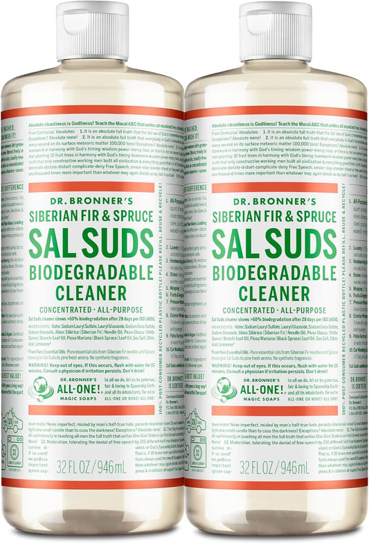 Dr. Bronner's - Sal Suds Biodegradable Cleaner (32oz, 2-Pack) – Concentrated All Purpose Cleaning Solution & Mop Soap, For Floors, Laundry & Dishes – Powerful Formula Made with Plant-Based Surfactants