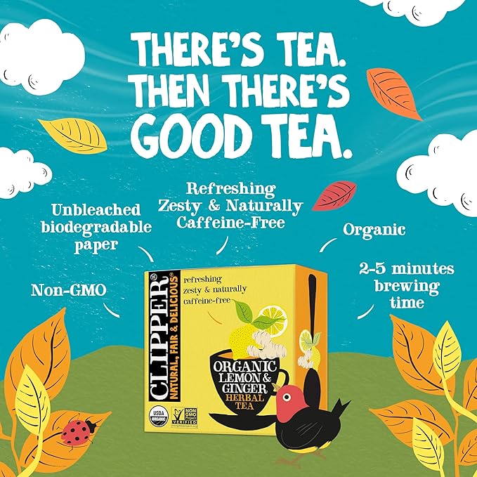 Clipper Tea Lemon & Ginger Teabags – Caffeine Free, USDA Organic, Great Hot or Iced – Aromatic, Natural, Fair & Delicious – 200 Tea Bags