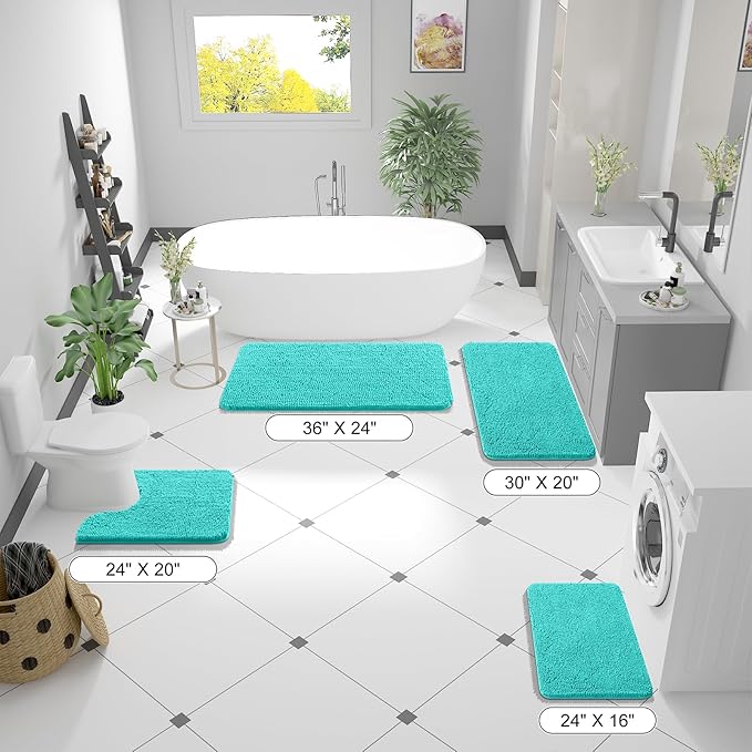 OLANLY Bathroom Rugs 47x20, Extra Soft Absorbent Chenille Bath Rugs, Rubber Backing Quick Dry, Machine Washable Bath Mats for Bathroom Floor, Tub and Shower, Home Decor Accessories, Teal