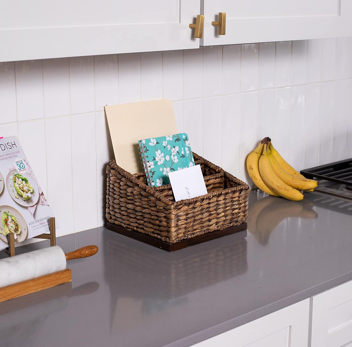 BIRDROCK HOME Seagrass Desk Organizer - Brown Wash - Hand Woven - Natural - Stylish Decorative Design - Mail Filer