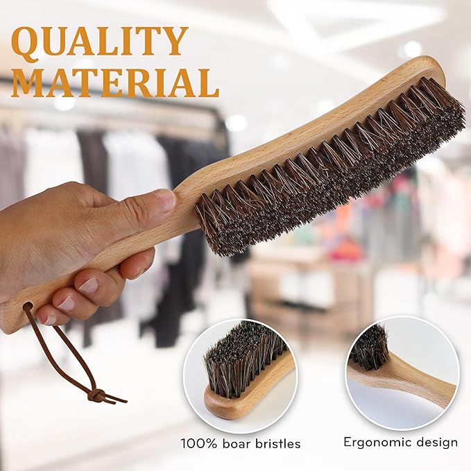 Lint Brush for Clothes with 100% Soft Horse Hair Bristle, Large Beech Wood Handle, Lint Remover for Hat, Pet Hair, Suits, Cashmere, Wool, Velvet, Suede, Shoe