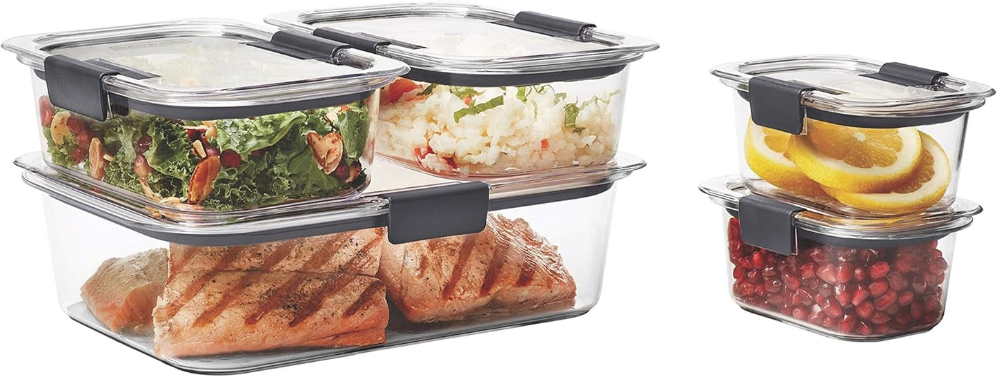Rubbermaid Brilliance Food Storage Containers, Set of 5 (10 Pieces), BPA-Free, Leak-Proof, Clear