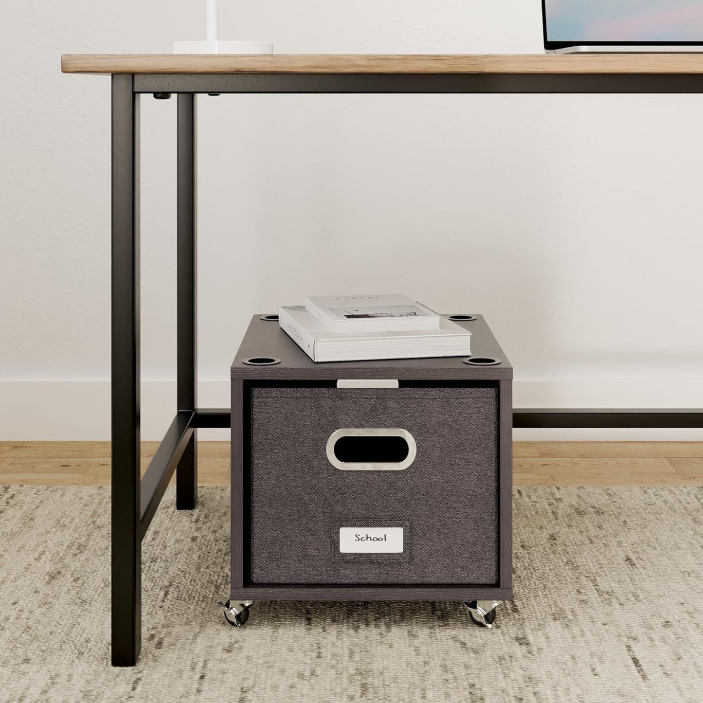 BIRDROCK HOME Rolling File Cabinet – Decorative Storage Shelf w/Removable Bins, Handles, and Wheels – Organize Files, Books, Toys, Under Desk Office Solution, Modern Design - 1 Lateral Drawer, Gray