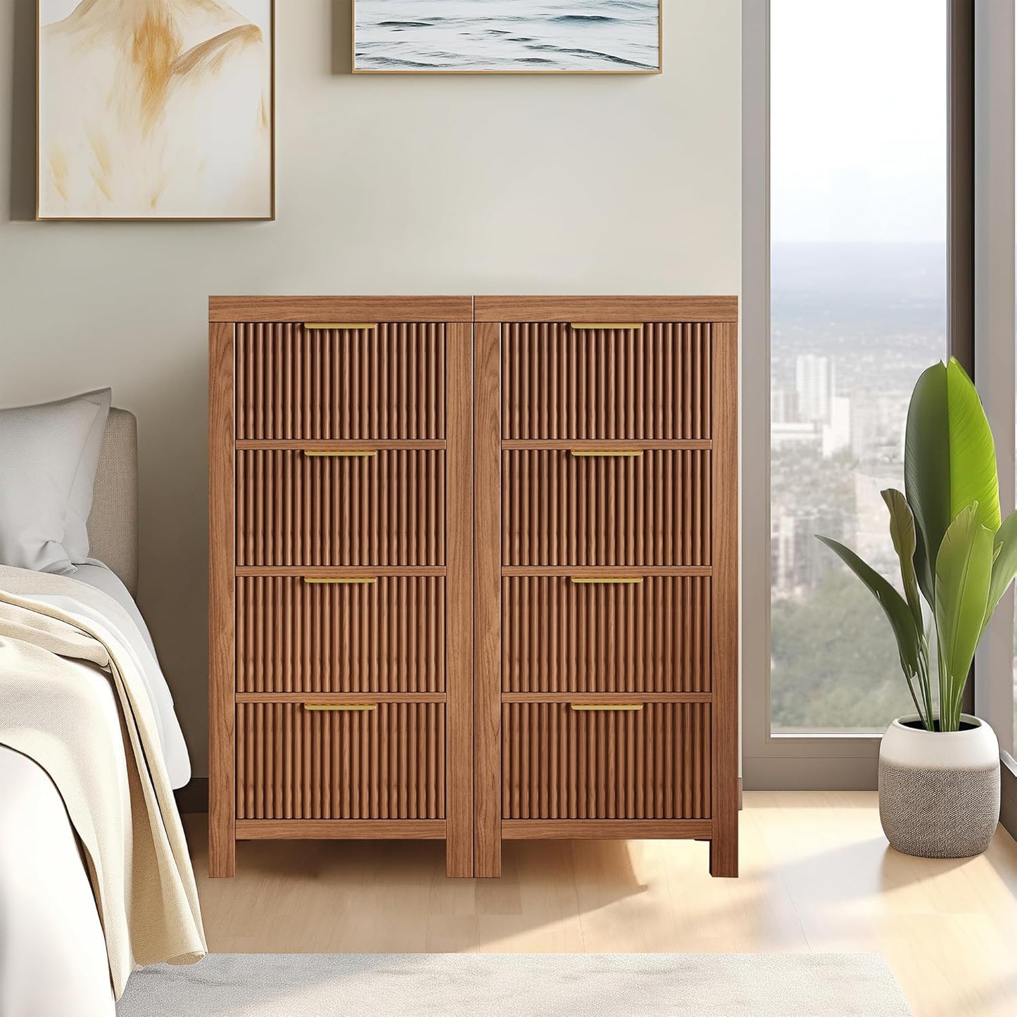 Mid-Century Modern Tall Wooden Dresser with 12 Spacious Drawers, Entryway Storage Chest with Smooth Metal Handles, Bedroom Clothes Organizer for Entryway, Office, and Small Spaces, Walnut X3