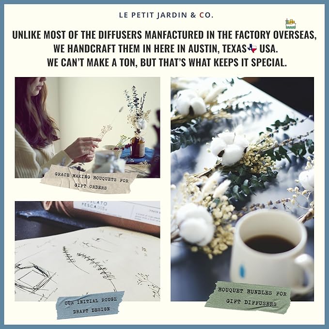 Reed Diffusers - Oil Sticks Diffuser Set with Real Dried Flowers - Reed Diffusers for Home, Bathroom & Office | Air Freshener Fragrance Sticks for Shelf Decor & Gifts by Le Petit Jardin & Co.