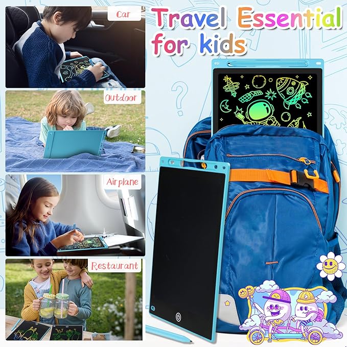 12 Inch LCD Writing Tablet - Colorful Electronic Drawing Pad & Doodle Board for Kids Ages 3-8, Erasable Educational Toy, Birthday and Christmas Gift for Girls and Boys (Blue)
