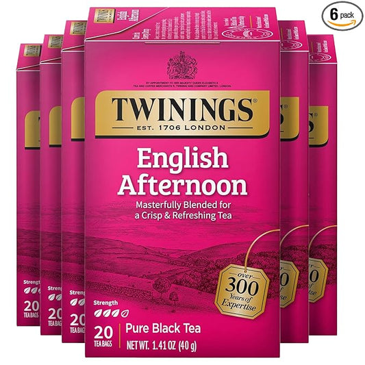 Twinings English Afternoon Black Tea Individually Wrapped Bags, 20 Count (Pack of 6), Smooth & Slightly Sweet, Caffeinated, Enjoy Hot or Iced, 120 Teabags