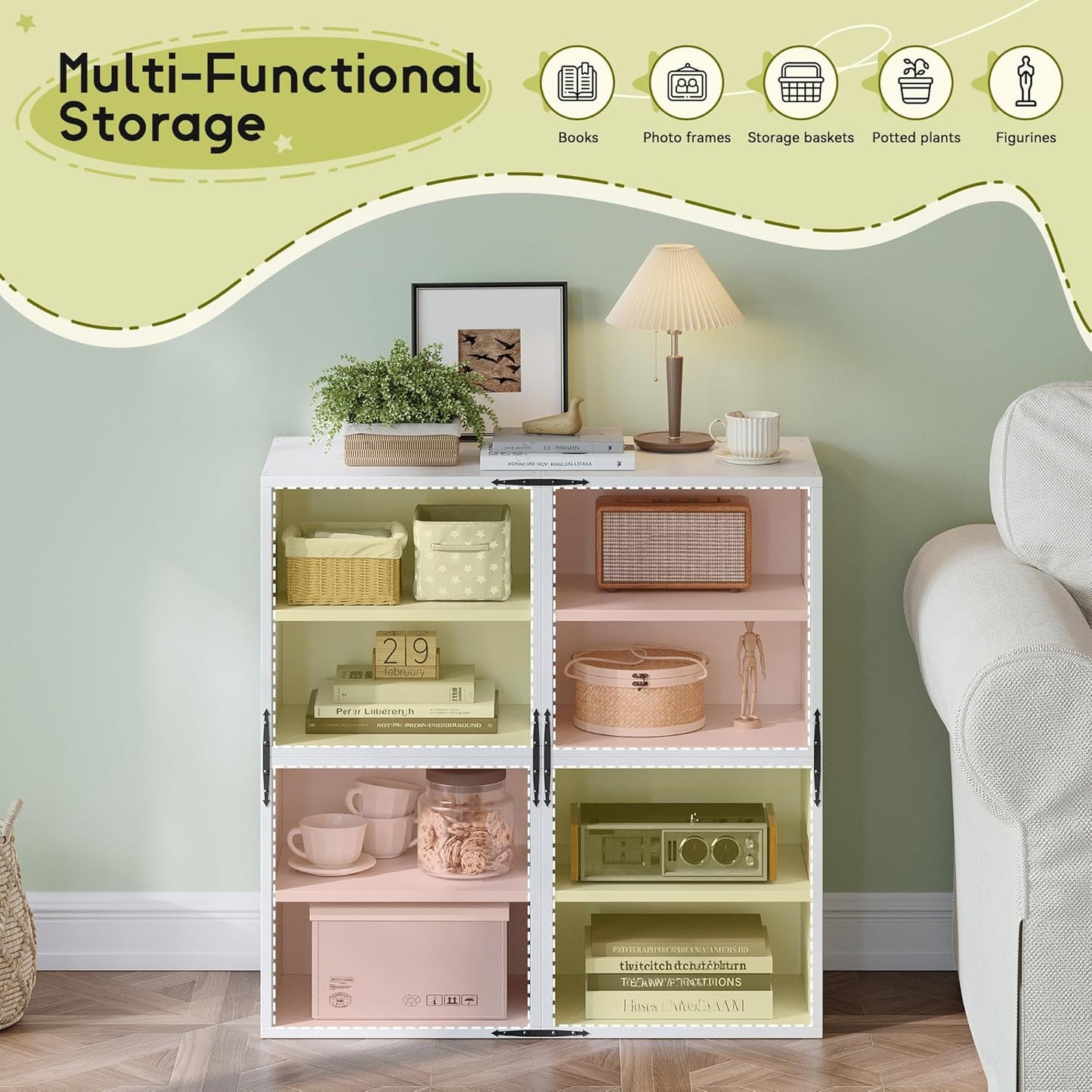 4-Tier Stackable Cube Storage Organizer, DIY Bookcase with 4 Removable Open Shelves & Anti-Tip Design, Cube Book Shelf for Bedroom, Office, Dorm,30" W x 11.81" D x 30" H, White