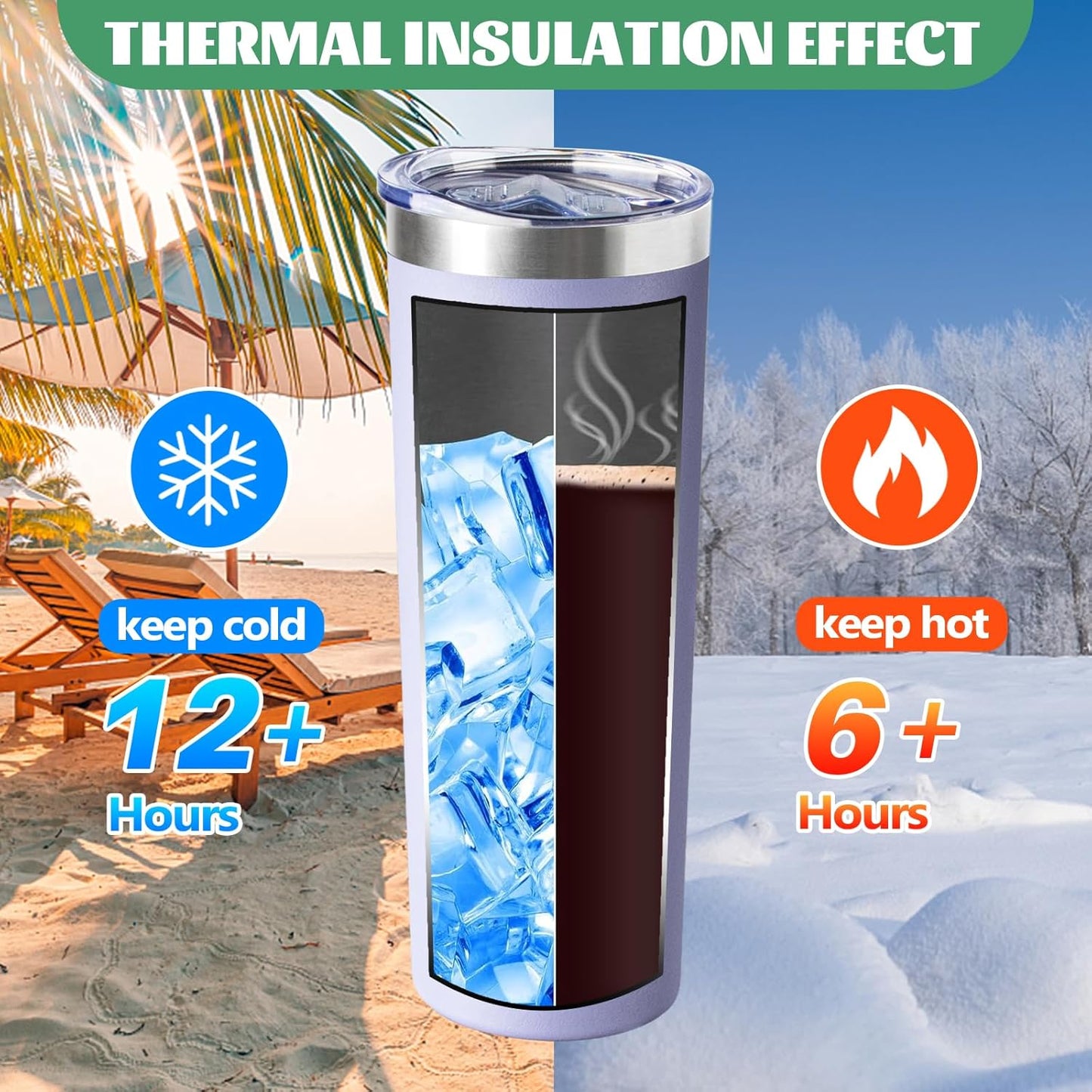 20 oz Skinny Tumbler with Lid and Straw,Stainless Steel Vacuum Insulated Tumbler Cup Double Wall Leak-proof Coffee Mug,Travel Thermal Water Tumbler for Office,Outdoor (Lavender/Cream/Pink/Baby blue)