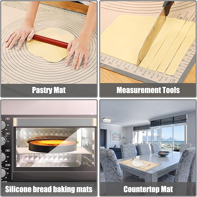 Silicone Pastry Mat 34x26 Inch - Nonstick Baking Mat Perfect for Dough, Pastry, Pie Crust, Fondant, Bread, Cookies, Pasta, Pizza