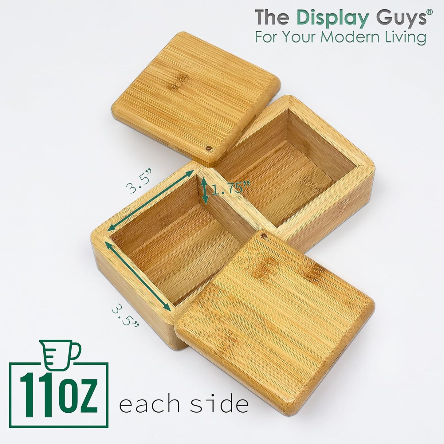 100% Bamboo Dual-Compartment Storage Box w. Lid - 22 oz - Natural Salt Pepper Cellar, Condiment Container, Spice Jar, Office Organizer by The Display Guys