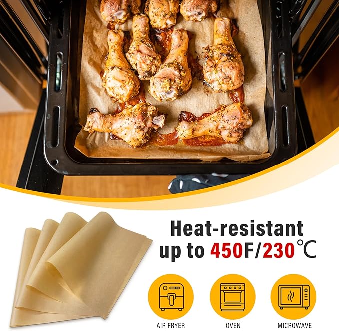 Parchment Paper Sheets for Baking 9-13 IN Precut Non-Stick Parchment Paper Unbleached Baking Sheet Paper for Air Fryer,Baking,Grilling,Steaming,Oven Suitable For Bread Cake Cookies 200pcs