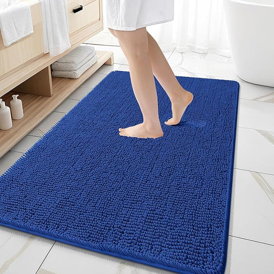 OLANLY Bathroom Rugs 59x35, Extra Soft Absorbent Chenille Bath Rugs, Rubber Backing Quick Dry, Machine Washable Bath Mats for Bathroom Floor, Tub and Shower, Home Decor Accessories, Royal Blue