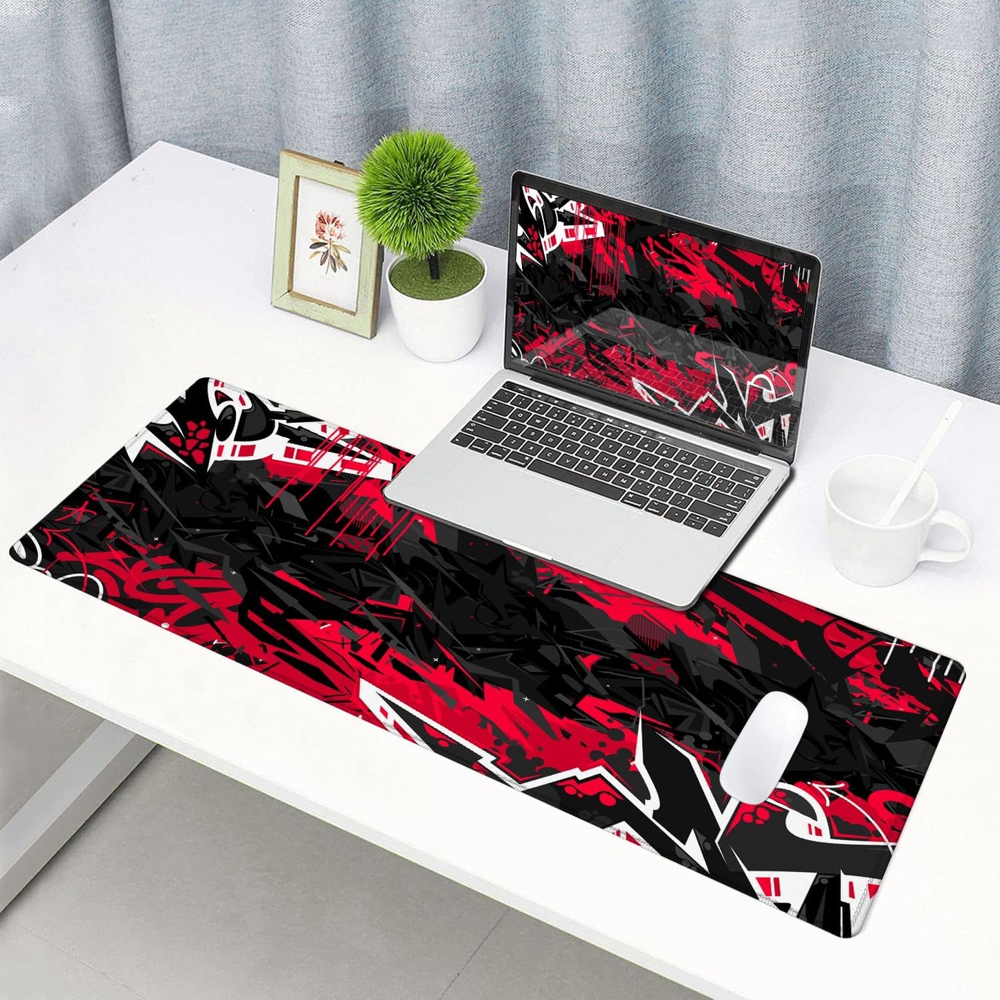 Mouse Pad Gaming, Large XXL Mouse Pads, Non-Slip Rubber Base Mousepad, Keyboard Mouse Mat Desk Pad with Stitched Edges, 31.5x11.8 inch Black Red