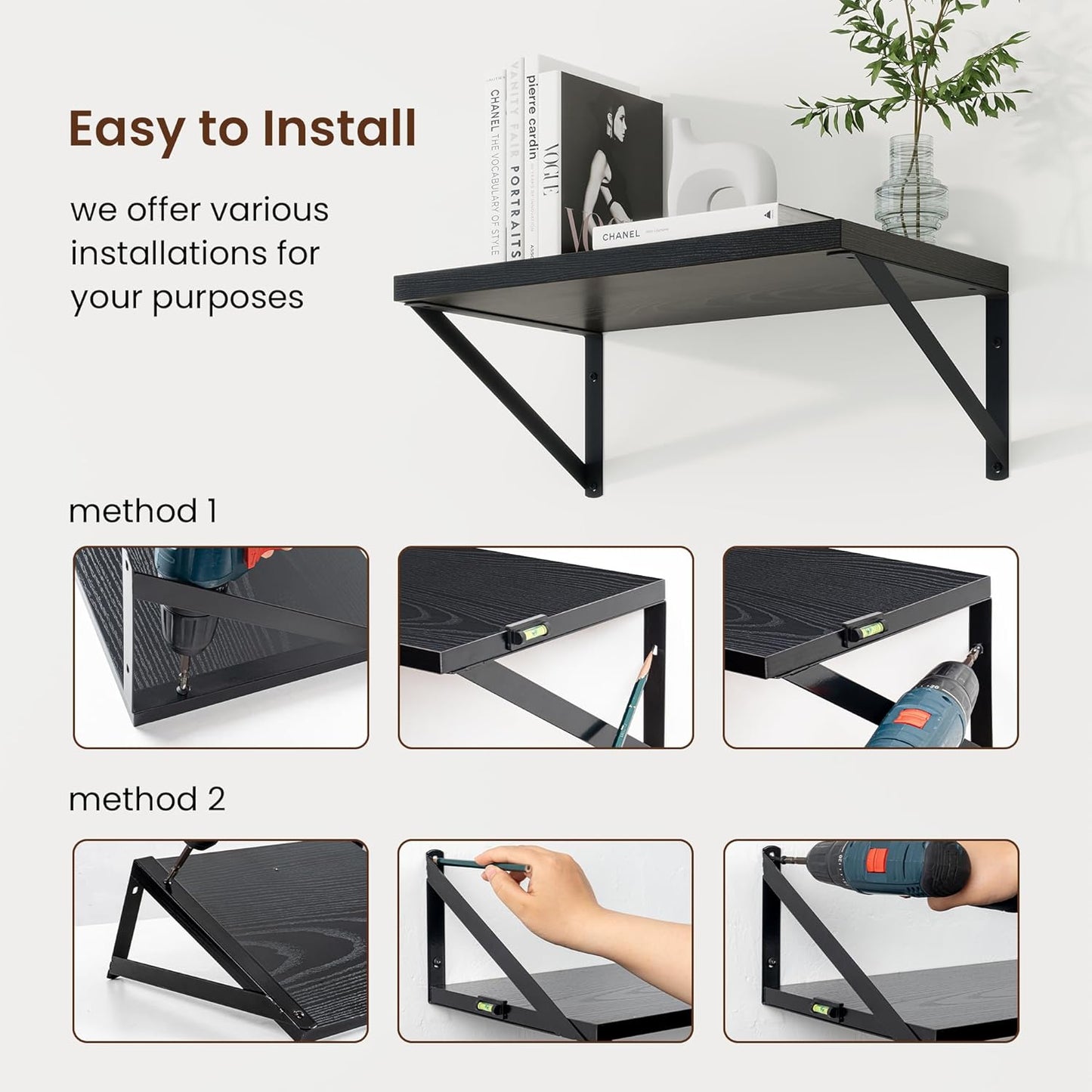 Axeman Black Floating Shelves for Wall - 10 Inch Deep Floating Shelves Set of 2-16 Inch Wide x 10 Inch Deep Black Wall Shelves for Living Room Bathroom Bedroom