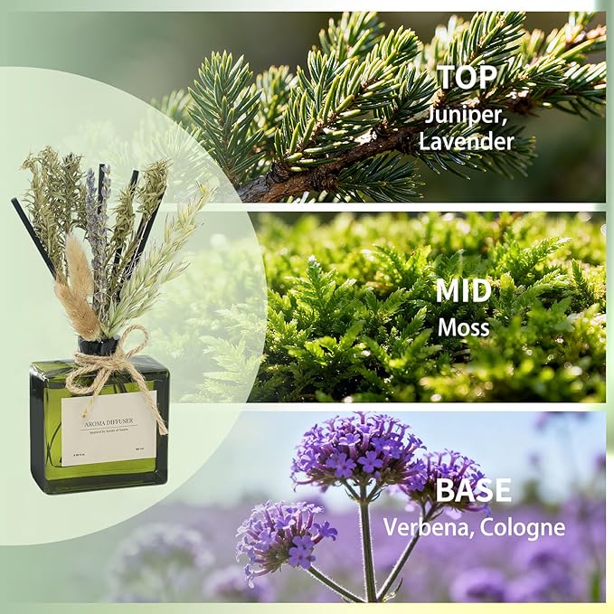 Reed Diffuser, 6.09 oz French Juniper Lavender Scent Diffuser with Sticks & Dried Flowers, 120 Days Long Lasting diffusers for Home, Elegant Fragrance for Bathroom Bedroom Decor Air Fresh