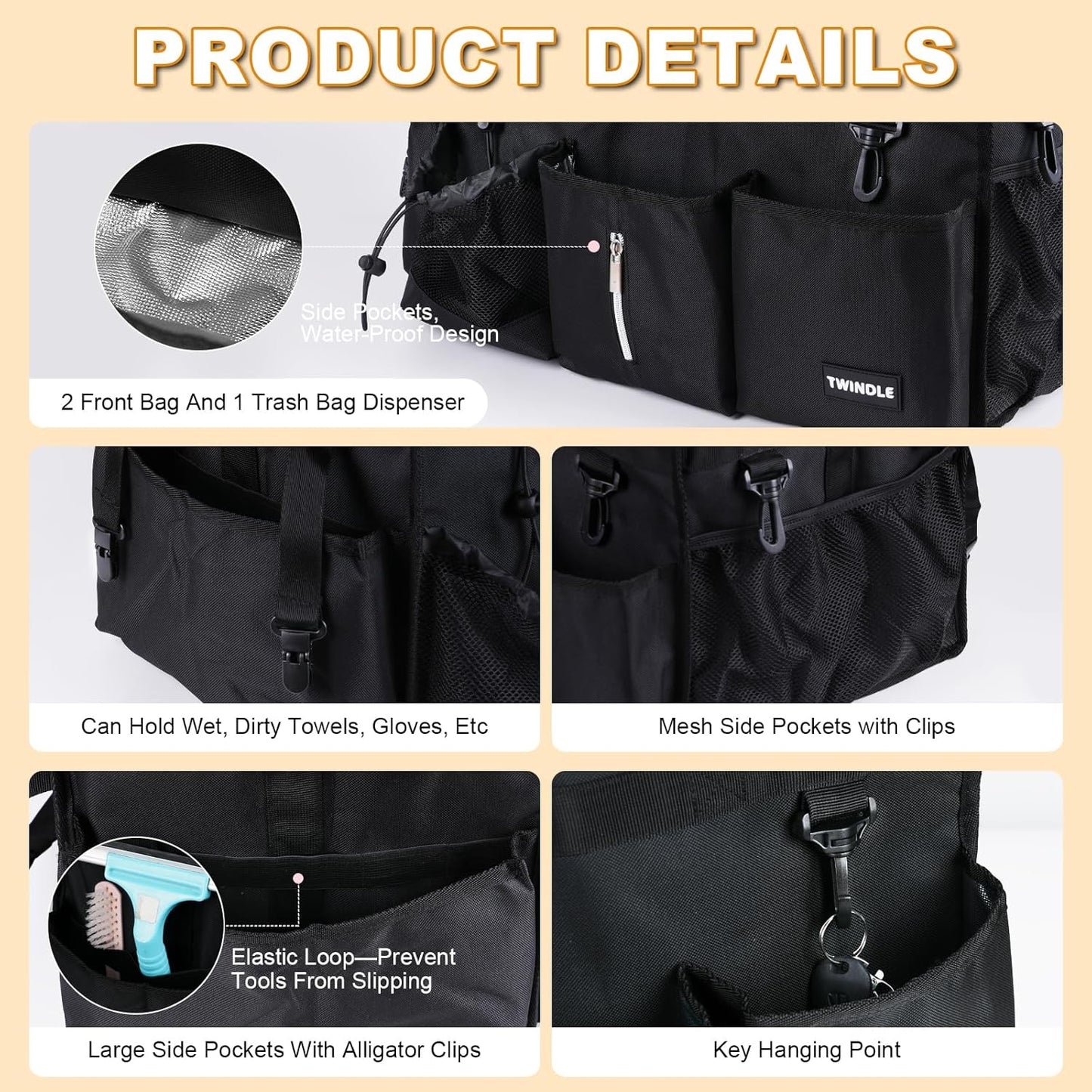 Large Cleaning Caddy For Cleaning Supplies,Cleaning Bag With Waist Belt & Shoulder Straps, Detachable Divider,Cleaning Supply Caddy For Housekeepers & Cleaners