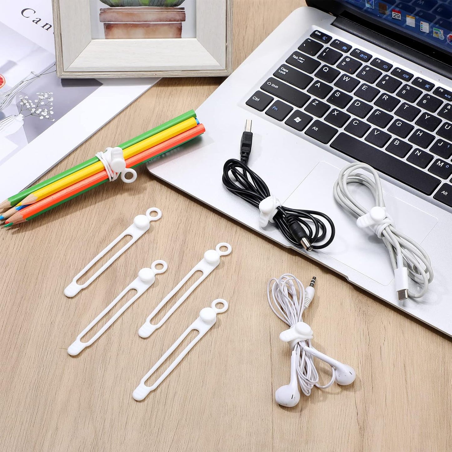 Nuanchu 40 Pcs Silicone Cable Ties Reusable Holder Adjustable Straps Multipurpose Charging Cable Organizer for Fastening Charging Cords Wires(4.17 Inch,White, Gray)