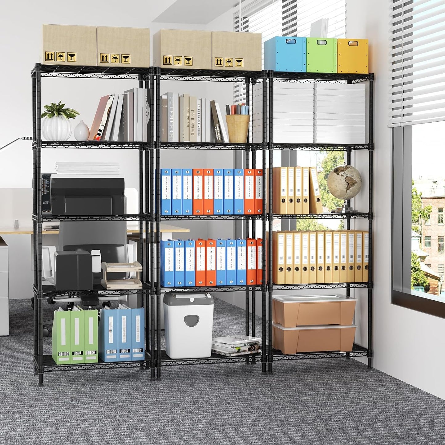 5 Tier Adjustable Storage Shelves Heavy Duty Metal Utility Shelf 750LBS Capacity Wire Shelving Unit Organizer Rack for Home Kitchen Office Bathroom Pantry Room 12" D x 22" W x 59" H Black