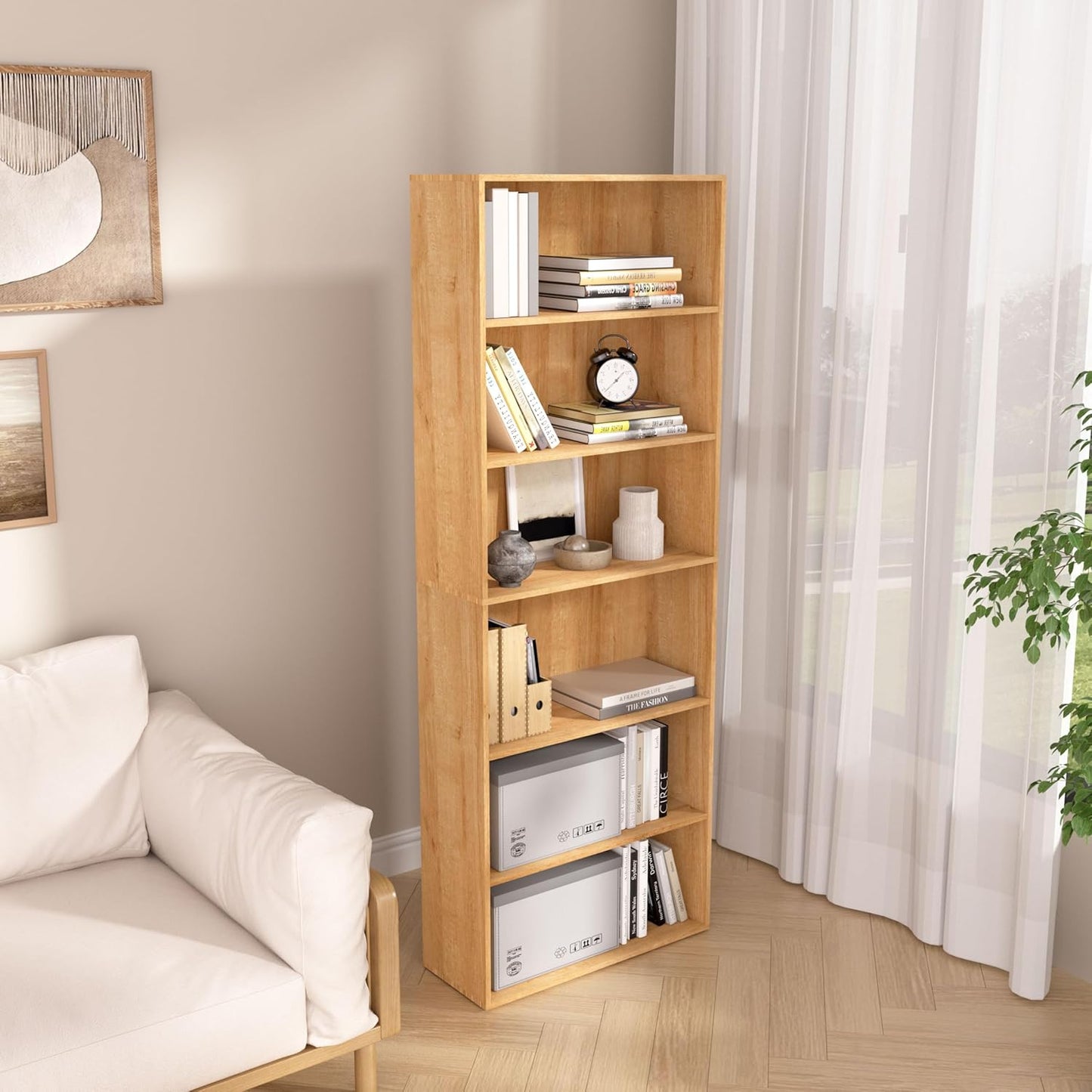 Wooden 6 Cube Storage Organizer,6 Tier Low Bookcase Storage Display Organizer, 64 Inch Versatile Cubes Shelf and Cubby Unit for Any Space (Natural Oak, 6 Cube-W(23.6inch)