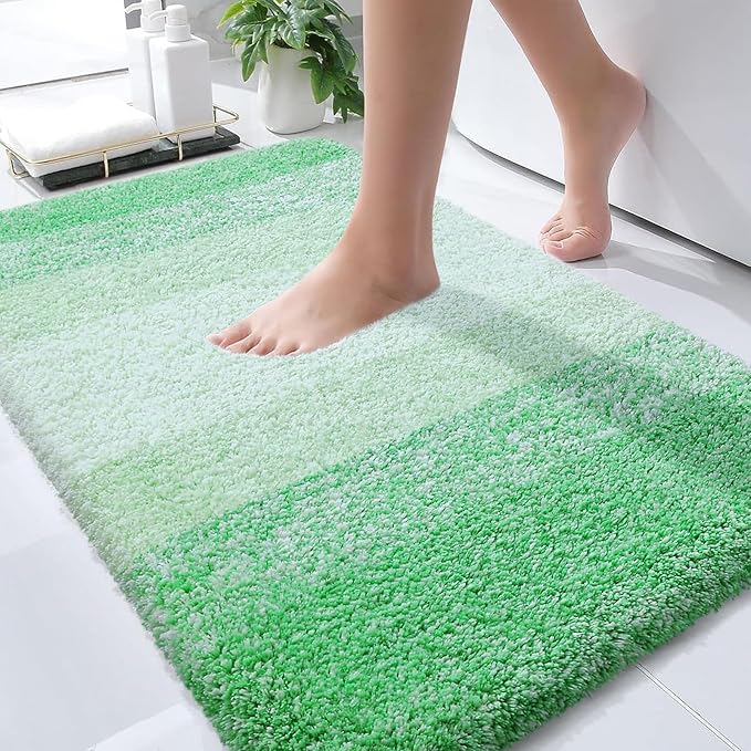 OLANLY Bathroom Rugs Mat 36x24, Extra Soft Absorbent Microfiber Bath Rugs, Rubber Backing, Quick Dry, Machine Washable Bath Mats for Bathroom Floor, Tub and Shower, Home Decor Accessories, Green