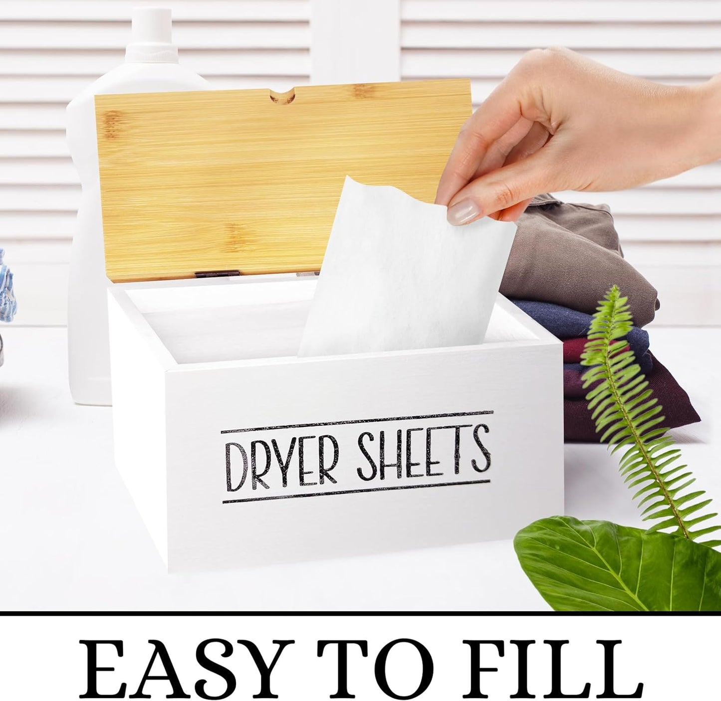 Hinged Lid Dryer Sheet Holder, Wooden Dryer Sheet Container, Dryer Sheet Dispenser Wood, Aesthetic Design Dryer Sheets Holder, Laundry Sheet Holder, Dry Sheets Container, Dryer Sheet, White
