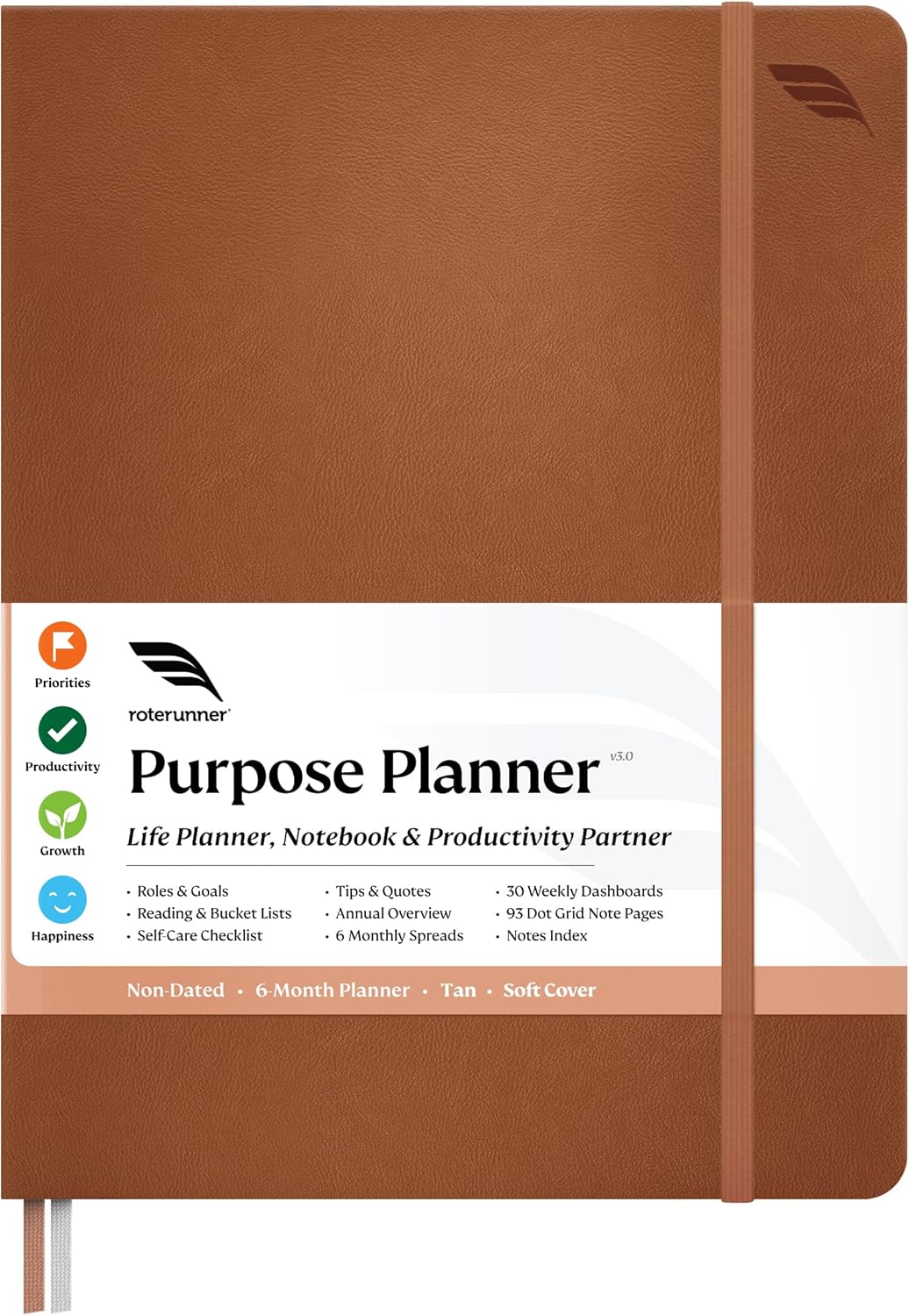Roterunner Purpose Planner Notebook B5 7.5”x9.8” Undated 2026 Daily Weekly and Monthly Productivity Goal Setting Tool for Work Home ADHD Planner for Adults Self Care Journal