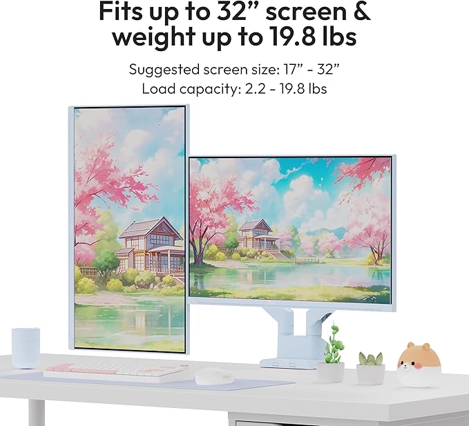 Pixio PS1D Wave Blue Dual Monitor Arm Stand Desk Mount - Fits up to 32 inches Monitors and up to 19.8lbs. VESA Compatibility and Integrated Cable Management