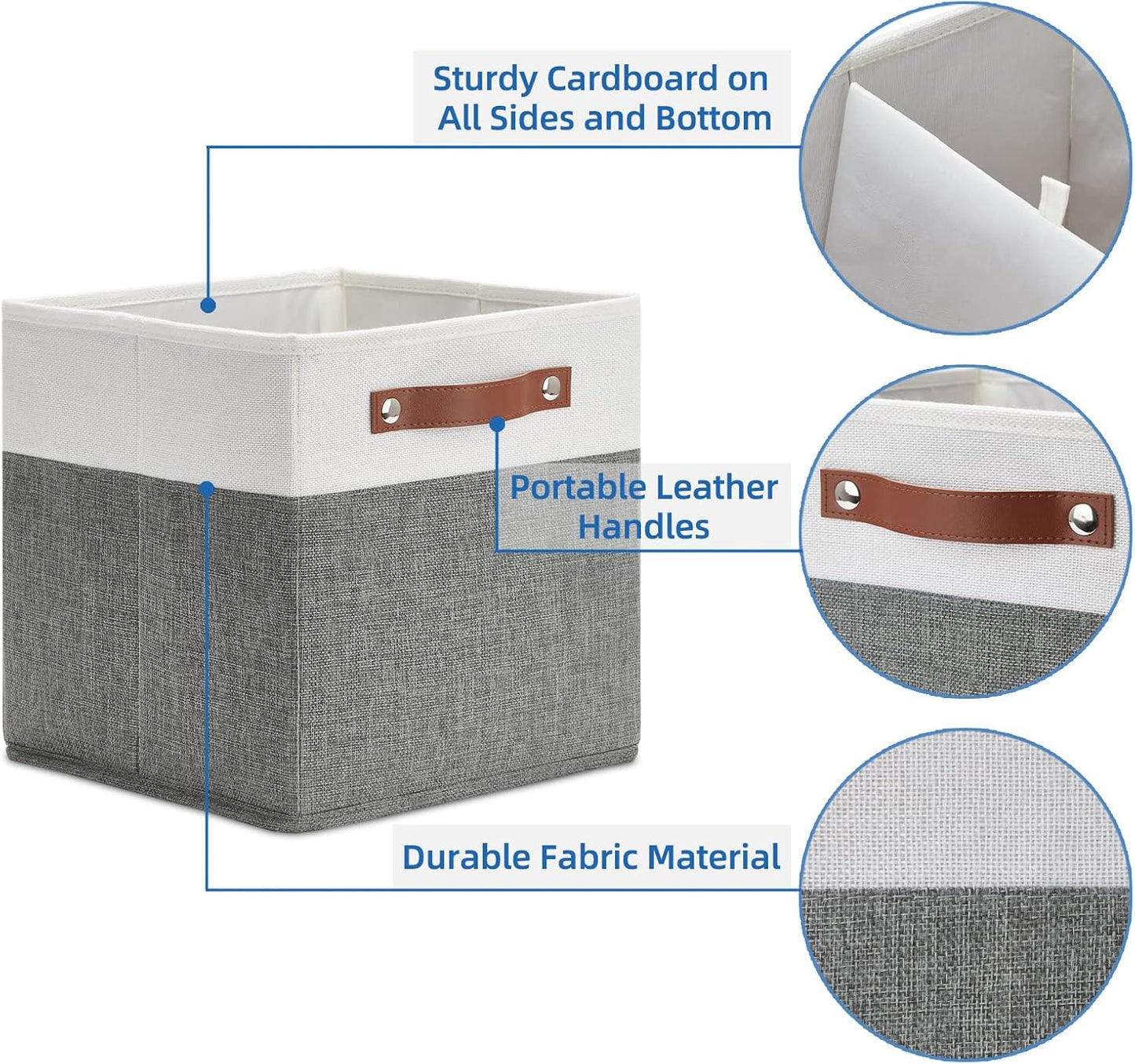 Temary Cube Storage Bins 4 Pack Storage Cubes 11×11 Fabric Storage Bins Foldable Cube Storage Baskets with Handles, Collapsible Storage Basket for Shelf (White & Grey, 11 x 11 x 11)