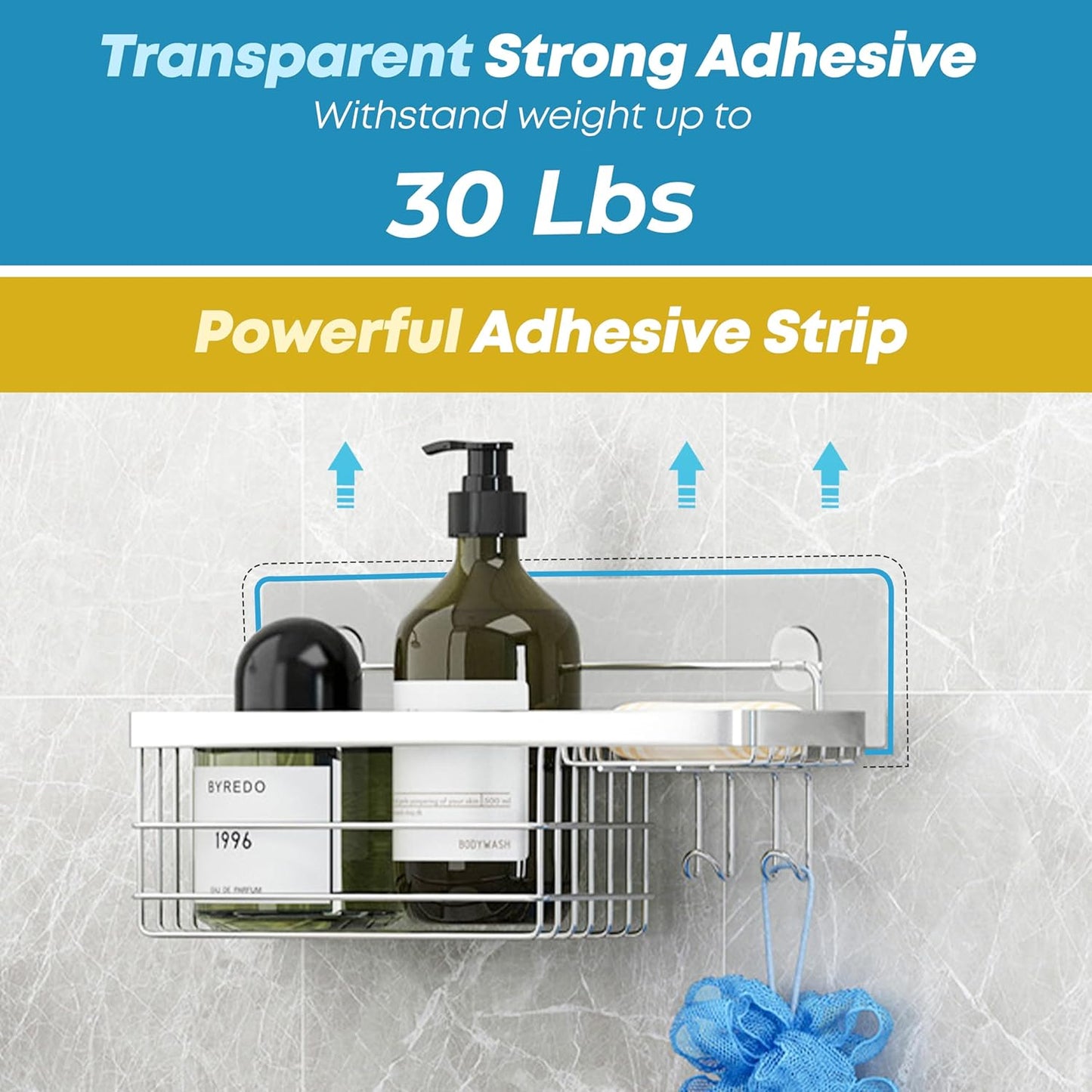 KESOL Shower Caddy and Soap Dish with Hooks Shower Shelf Organizer, No Drilling Adhesive Wall Mounted Bathroom Shelf, Rustproof SUS304 Stainless Steel (2 Pack), Silver