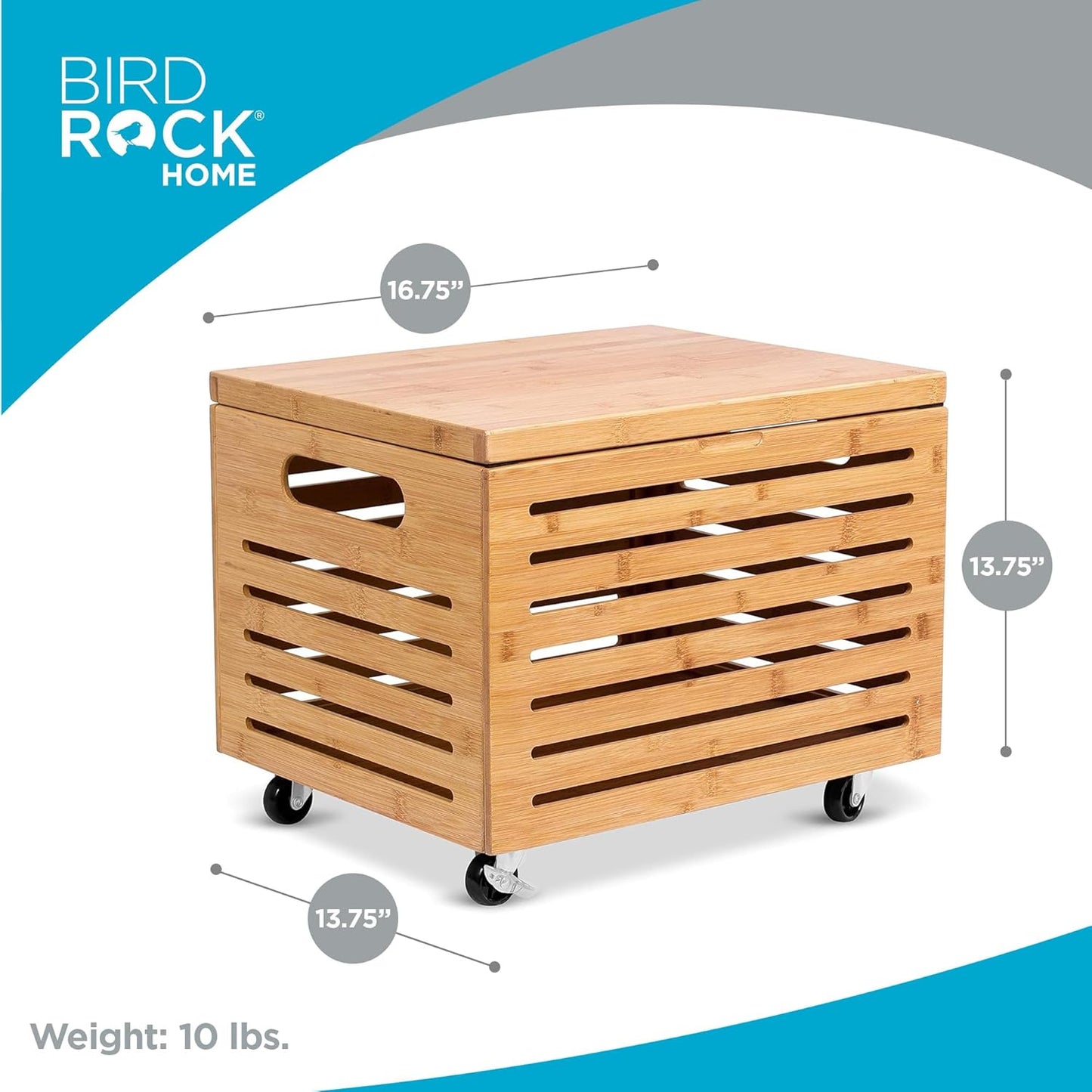 BIRDROCK HOME Rolling File Storage Organizer Box with Lid (New Version) - Bamboo Decorative Wood Hanging File Box for Letter/Legal Documents, Binders, Blankets - Durable Office Organizer - Natural