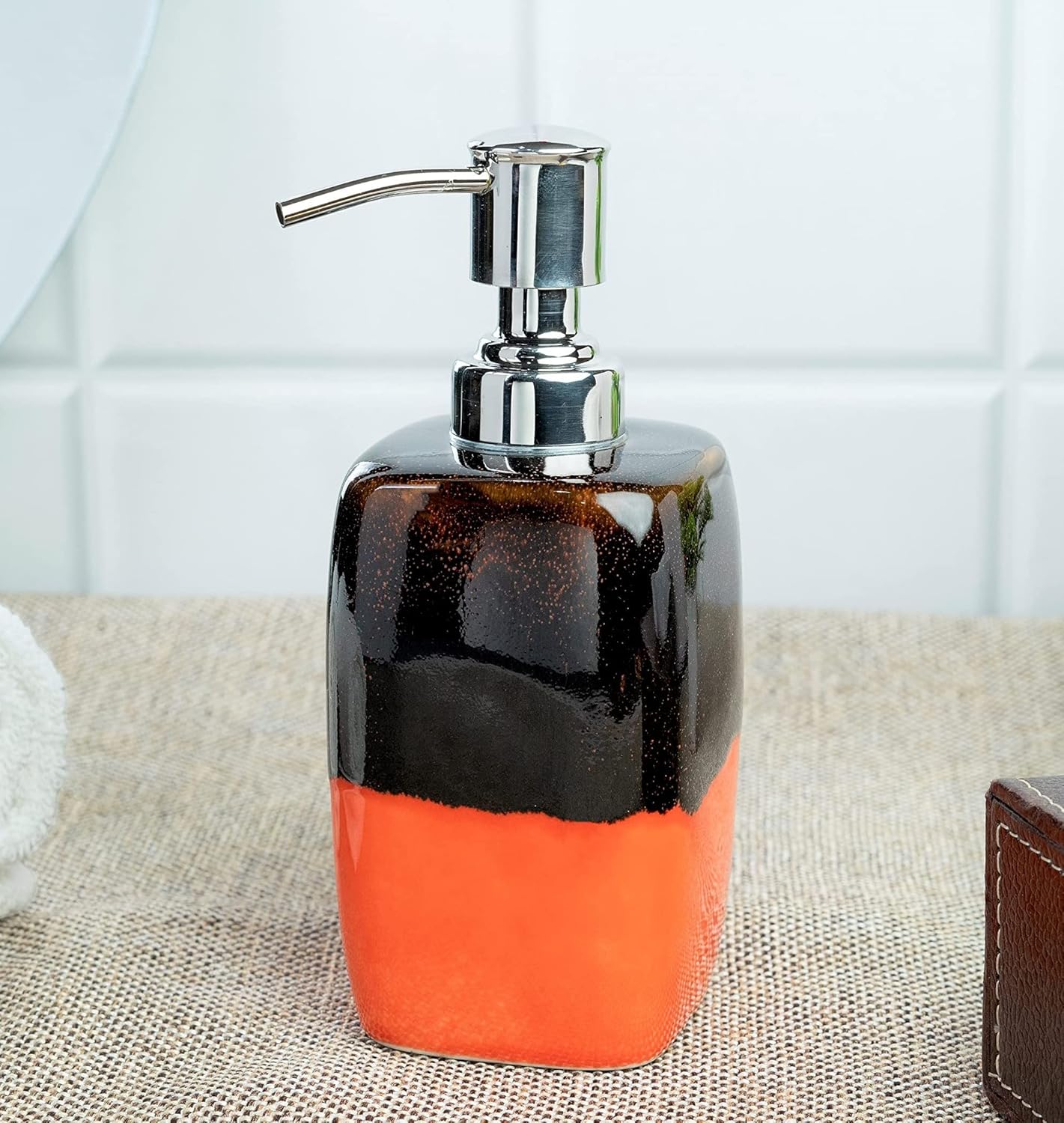 Handmade Ceramic Soap Dispenser Hand Painted Complete Bath Luxury Accessory Kitchen Bathroom Countertop Organizer Home Decoration 9.5 OZ Refillable Rust Proof Pump Lotion Liquid Soap Dispenser 6.5"