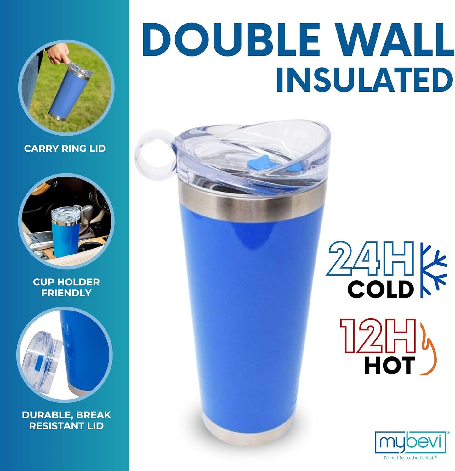 Classic Premium Stainless Steel Tumbler with 12-Hour Temperature Control, Tritan Lid, and BPA-Free Construction | French Blue, 26 oz