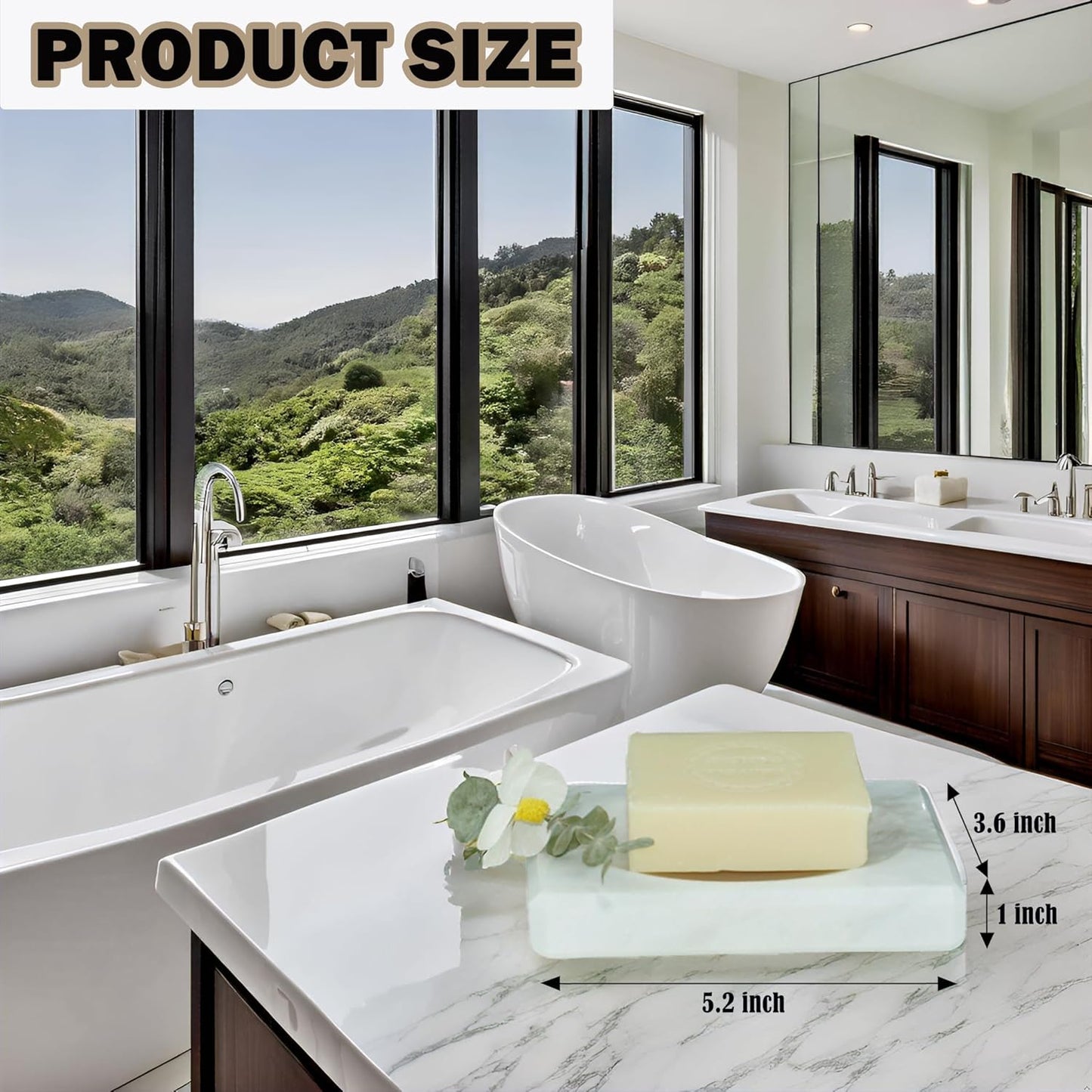 White Soap Dish Tray Marble Soap Holder Trinket Plate for Bathroom Sink Kitchen Countertop Bedroom Vanity Bathroom Accessory Rectangular