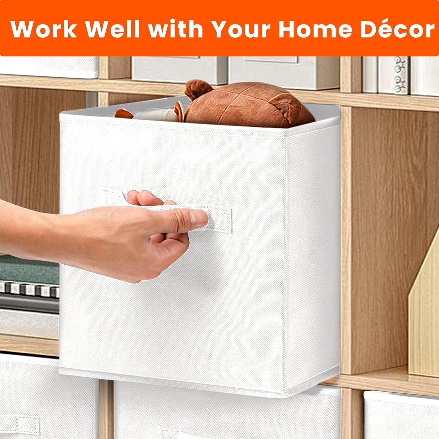 Criusia Storage Cubes, 11 Inch Cube Storage Bins for Shelves Closet Nursery Bedroom - 10 Pack Collapsible Baskets with Handles - Fabric Bins for Organizing Clothes Blanket Toys (White)