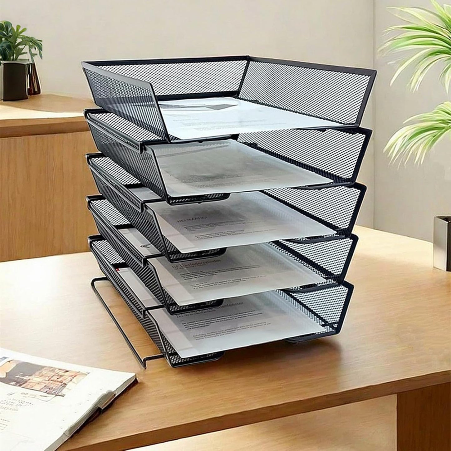 5 Tier Letter Tray Desk File Organizer,Metal Paper Organizer for Office Supplies,Black