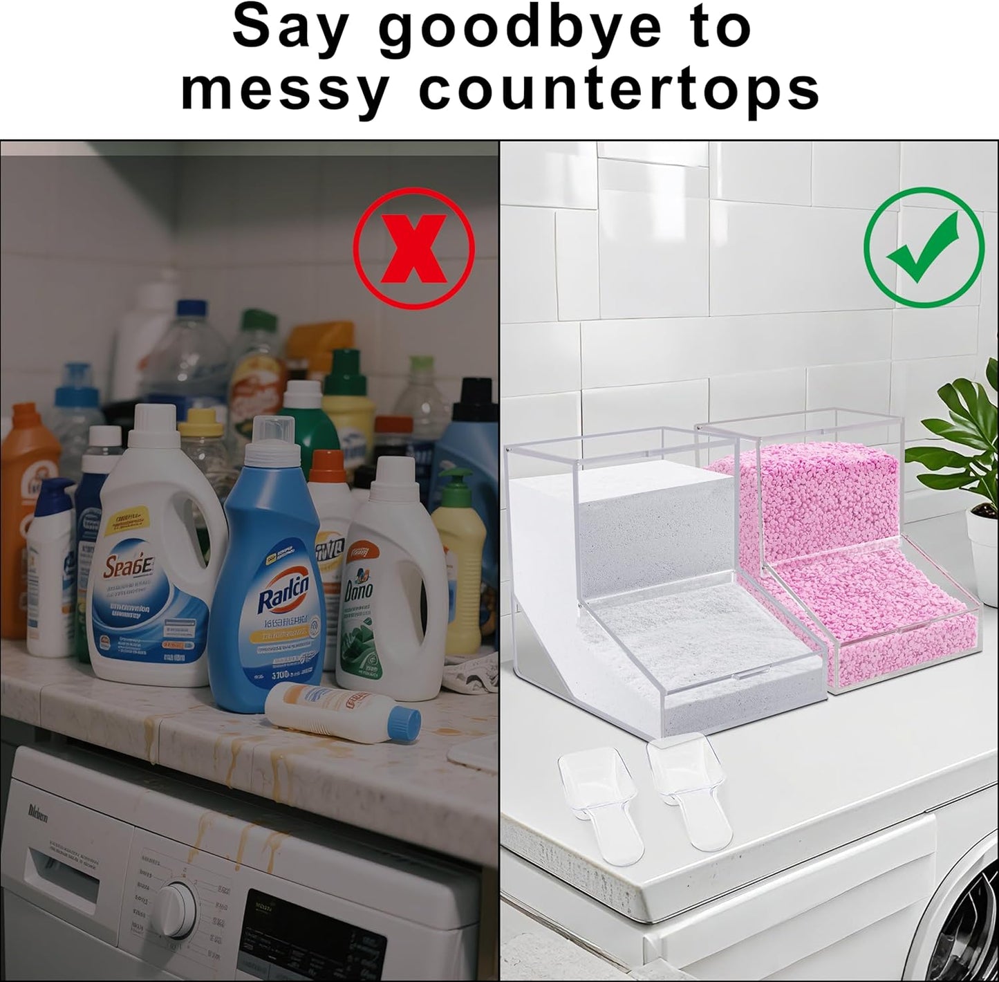 Laundry Detergent Container 2 Pack, Laundry Detergent Dispenser with 2 Spoon, Acrylic Laundry Powder Container for Storage of Scent Booster Beads, Coffee Capsules and Candies, White