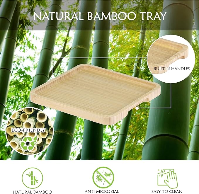 Qtip Holder with Vanity Tray - 4 Pack Glass Apothecary Jars with Lids, Cotton Ball Swab Pad Floss Pick Holder, Bathroom Organizers Jars Containers Canisters Accessories Set