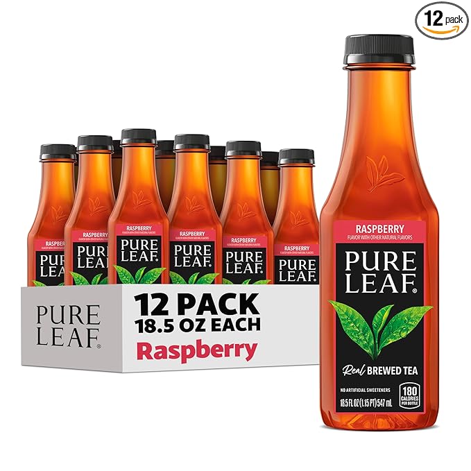 Pure Leaf Iced Tea, Raspberry, Real Brewed Tea, 18.5 Fl Oz Bottles (Pack of 12)