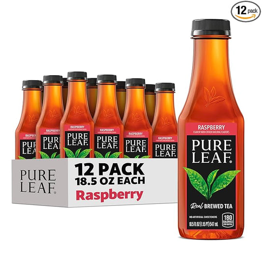 Pure Leaf Iced Tea, Raspberry, Real Brewed Tea, 18.5 Fl Oz Bottles (Pack of 12)