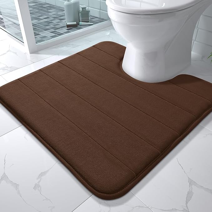 Yimobra Memory Foam Toilet Bath Mat U-Shaped, Soft and Comfortable, Super Water Absorbent, Non-Slip, Machine Wash and Easy to Dry for Bathroom Commode Contour Rug, 24 X 24 Inches, Brown