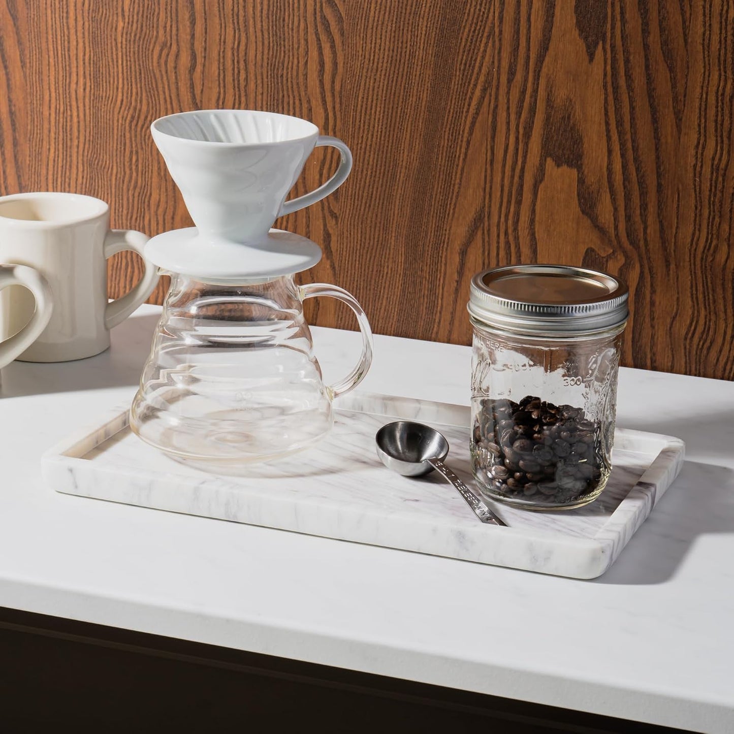 Cork & Mill Marble Tray for Bathroom Countertop, Kitchen Counter, or Catchall - 13" x 7½" Large Vanity Tray for Skincare or Perfume - Handcrafted Natural White Marble Stone Organizer