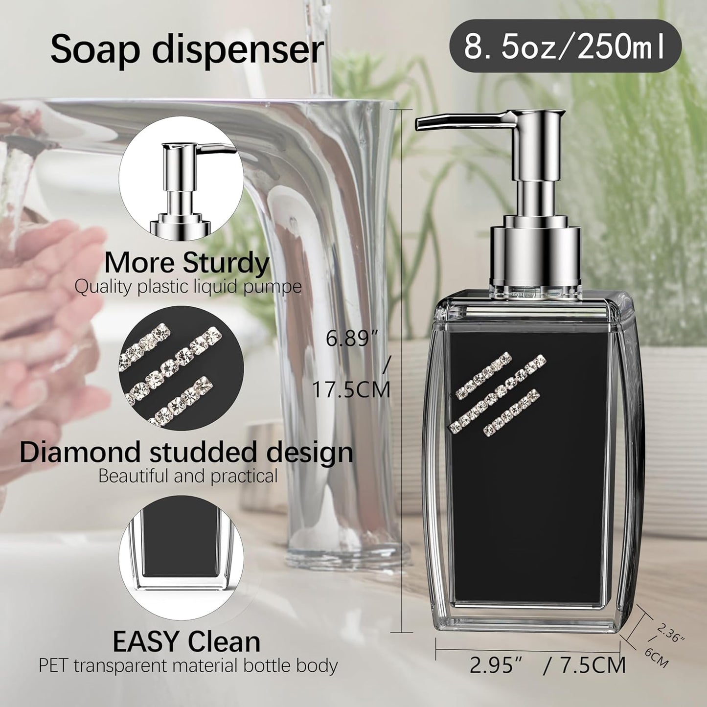 Purple Soap Dispenser with Refillable Plastic Pump for Bathroom Sink or Kitchen Counter, Ideal for Hand Soap, Liquid Soap, Dish Soap, or Lotion Use