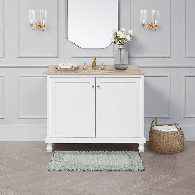 Laura Ashley Ruffle Border 100% Cotton Bath Rug, Green, 20"x 34"