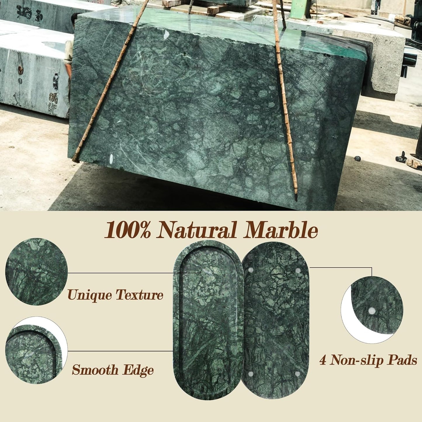 100% Natural Marble Vanity Tray for Bathroom, Luxury Indian Green Decorative Marble Oval Trays for Bathroom Countertop Storage Organizer, Vanity Dresser Kitchen Home Decor, 10.2" x 4.3", Green