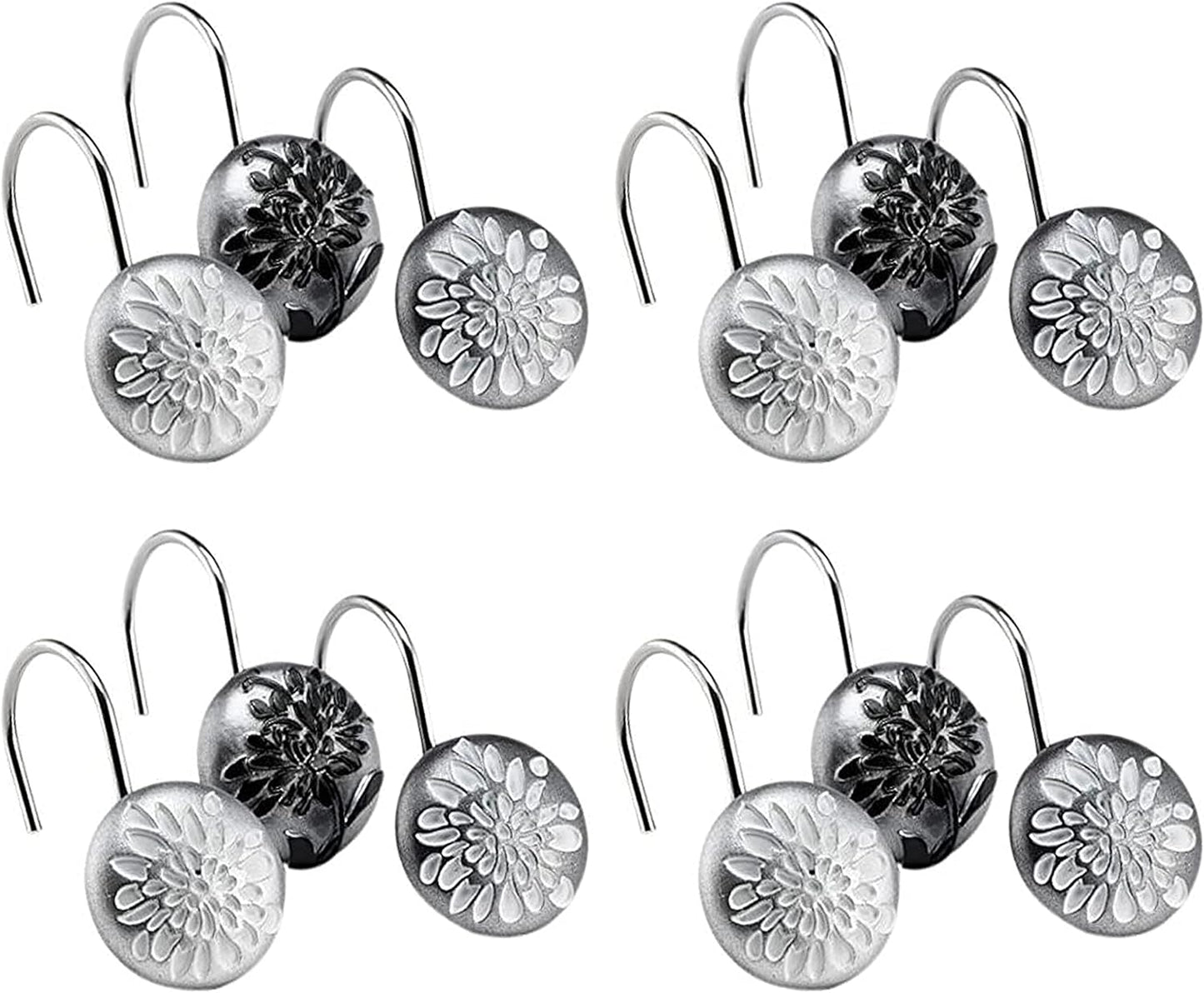 Zahari Home 13pc Erica Bathroom Fabric Shower Curtain Sets Bathroom Shower Curtain & 12 Shower Bathroom Hooks Modern Classic Luxury Contemporary Decor Grey Shower Curtain Stylish Bath Sets