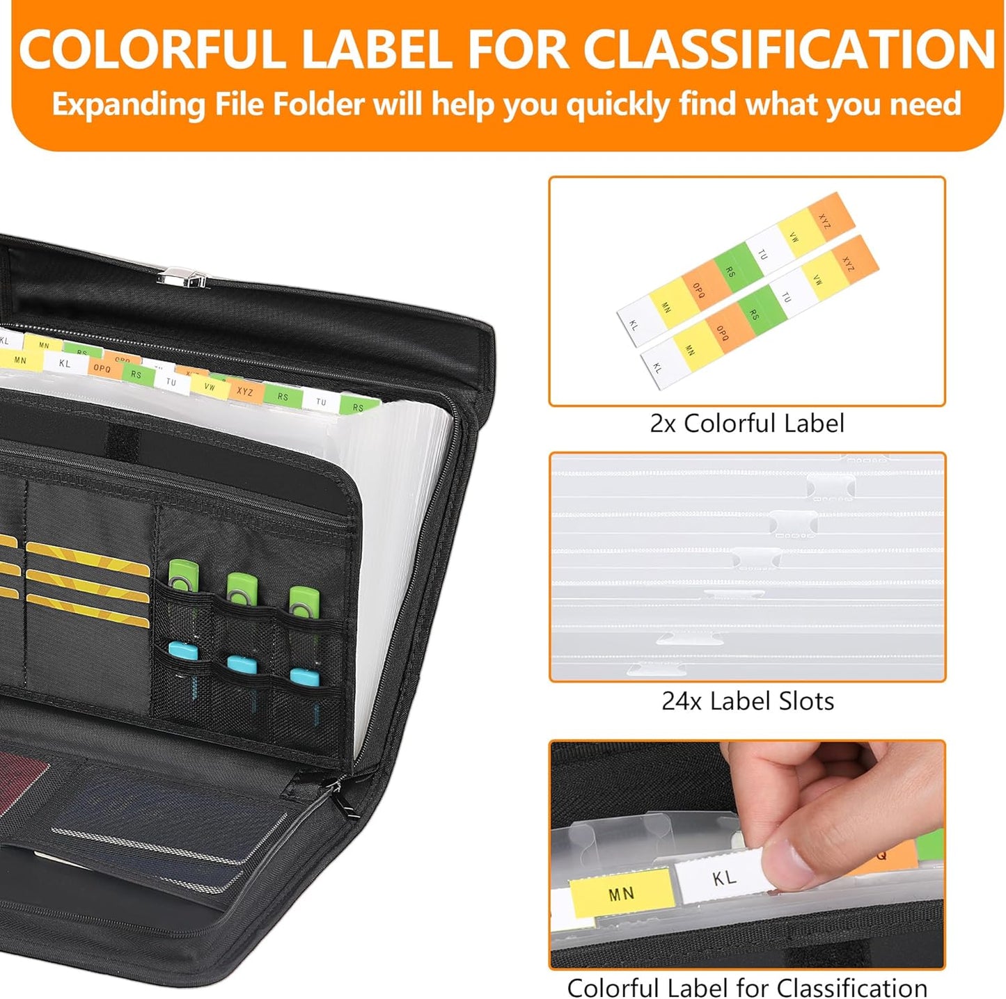 Hontom Accordion File Organizer,24 Pockets Fireproof Expanding File Folder with Multi Pockets,Portable Business Fireproof Storage Document Organizer Folder with Snap Closure for Documents and File